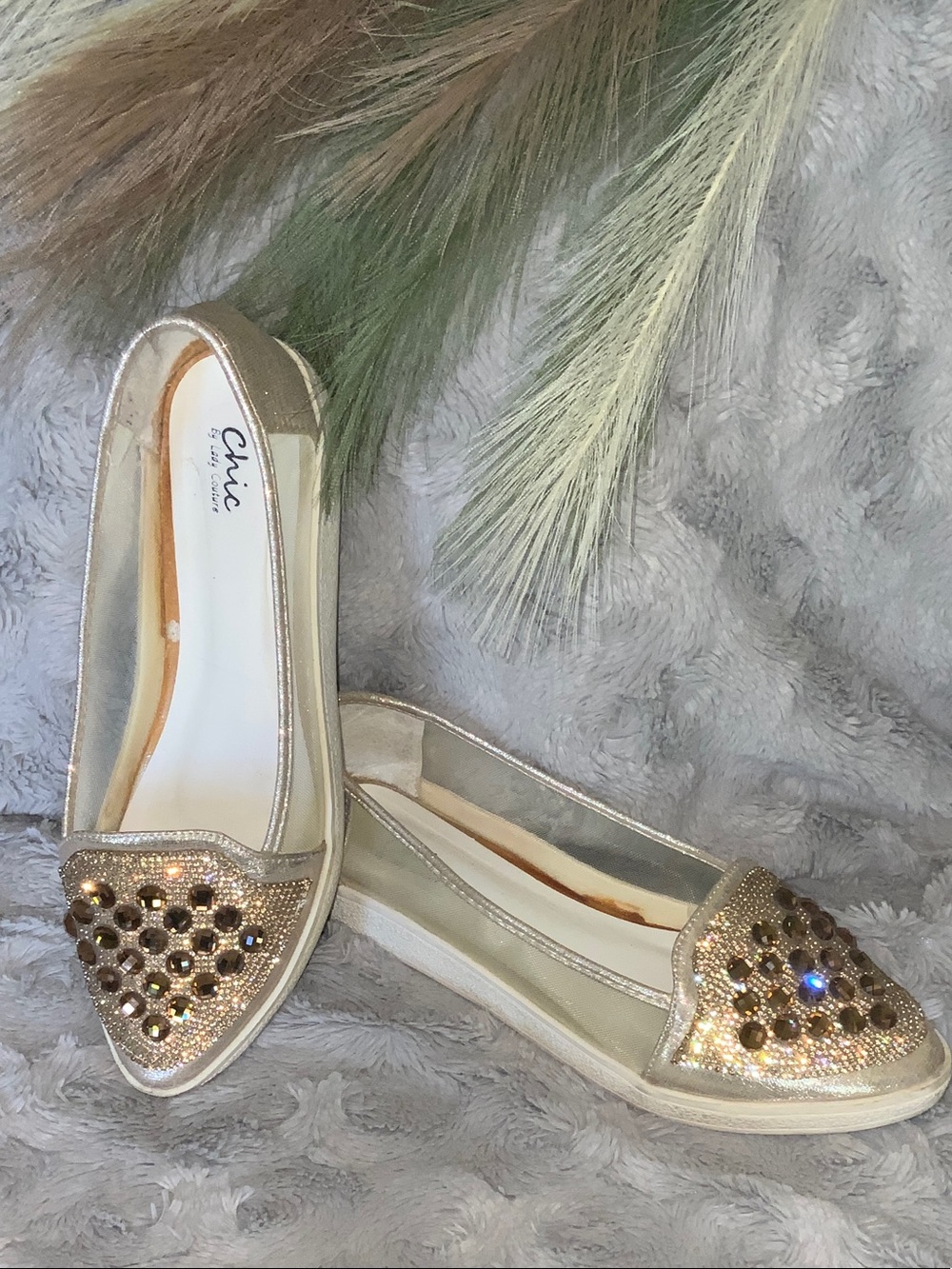 Chic Gold Embellished Women's Slip-On Flats